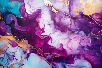 A mesmerizing alcohol ink artwork showcasing a blend of cosmic purplesmagentasand shimmering silverreminiscent of celestial wonders.