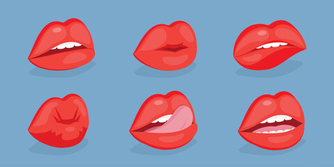 3D Isometric Flat Vector Set of Female Lips, Expression Different Emotions