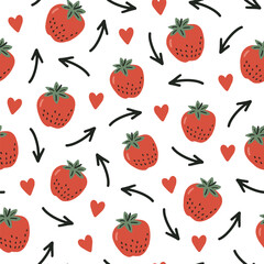 Fruit vector background template. Citrus fruits seamless pattern. Hand drawn vector illustration of fruit. Engraved style. Citrus background. Apple, watermelon, pear, pineapple, cherry, strawberry