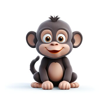 Adorable 3D Monkey Cartoon Icon on White Background