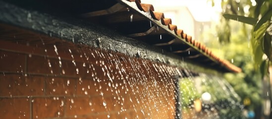 Heavy rain fell on the roof of the house