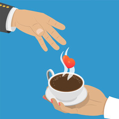 3D Isometric Flat Vector Illustration of Romantic Gesture, Hot Drinks and Love