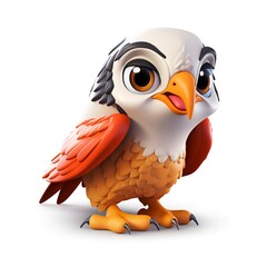 Cute 3D Eagle Cartoon Icon on White Background