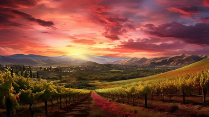 Foto op Plexiglas winery vineyards farmland landscape illustration agriculture countryside, harvest wine, scenic rural winery vineyards farmland landscape © vectorwin