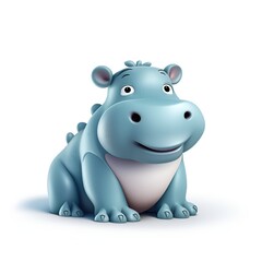 Naklejka premium Cute 3D Hippopotamus Cartoon Icon on White Background