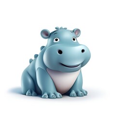 Cute 3D Hippopotamus Cartoon Icon on White Background