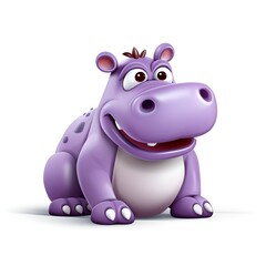 Fototapeta premium Cute 3D Hippopotamus Cartoon Icon on White Background