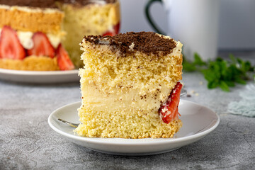 Piece of French Fraisier Cake. 