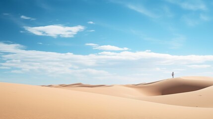 Fototapeta na wymiar A solitary figure walking alone in the vast and serene desert landscape.