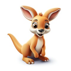 Adorable 3D Kangaroo Cartoon Icon on White Background