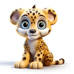 Cute 3D Leopard Icon on White Background