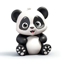 Adorable 3D Panda Cartoon Icon on White Background