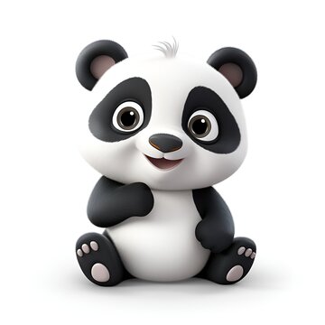 Adorable 3D Panda Cartoon Icon on White Background