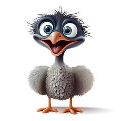 Cute 3D Ostrich Cartoon Icon on White Background