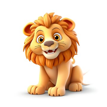 Charming 3D Lion Cartoon Icon on White Background