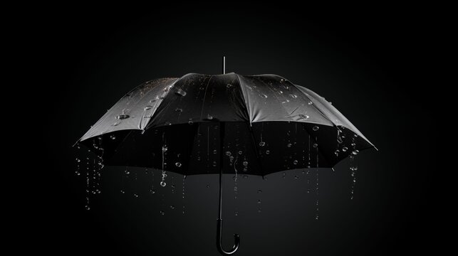 An image of raindrops on a black umbrella.