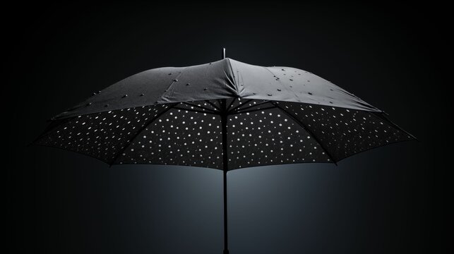 An image of raindrops on a black umbrella.