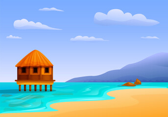 tropical house on stilts in the sea, vector illustration