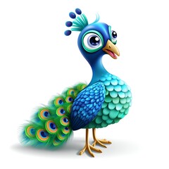 Charming 3D Peacock Icon on White Background