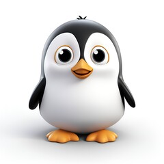 Fototapeta premium Cute 3D Penguin Cartoon Icon on White Background