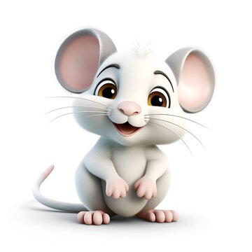 Adorable 3D Rat Cartoon Icon on White Background