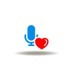 Vector illustration of microphone with heart. Icon of ASMR Autonomous Sensory Meridian Response. Symbol of love voice music sound recording.