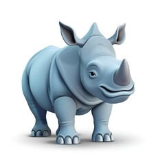 Fototapeta premium Cute 3D Rhinoceros Cartoon Icon on White Background