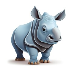 Fototapeta premium Cute 3D Rhinoceros Cartoon Icon on White Background