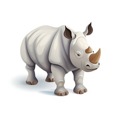 Cute 3D Rhinoceros Cartoon Icon on White Background