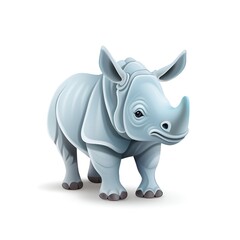 Fototapeta premium Cute 3D Rhinoceros Cartoon Icon on White Background