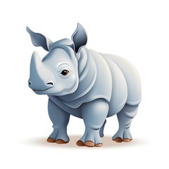 Cute 3D Rhinoceros Cartoon Icon on White Background
