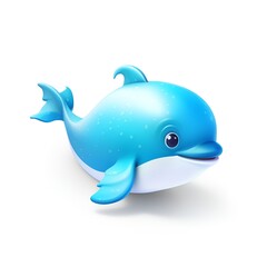 Cute 3D Dolphin Cartoon Icon on White Background