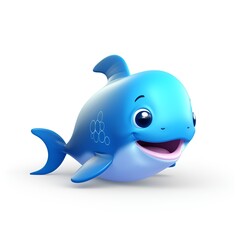 Cute 3D Dolphin Cartoon Icon on White Background