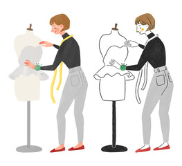 パタンナーの女性の全身手描きイラスト