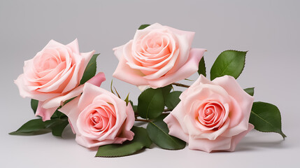 Spring bouquet of pink roses on an isolated white background with copyspace, pastel colors.