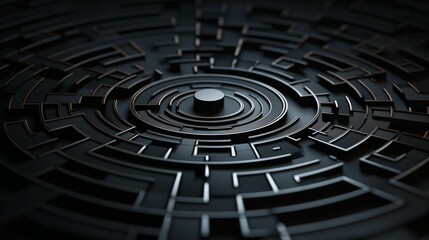 Enigmatic maze unfolds in an geometric pattern against a dark backdrop.