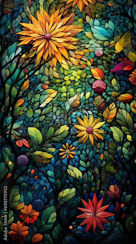 Wall mural a captivating 3d mosaic showcasing a burst of colors and intricate patterns, resized to a 916 aspect