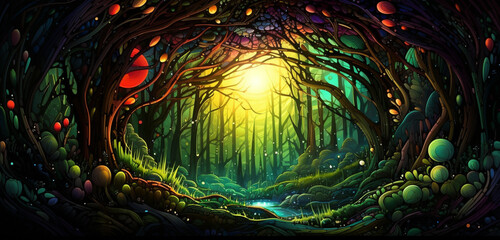 A captivating 3D mosaic showcasing a burst of colors and intricate patterns on a lush forest green background.