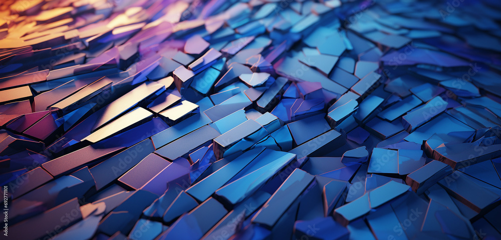 Wall mural a complex 3d abstract mosaic with intricate color interplays and dynamic contrasts against a celesti