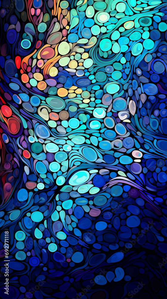Wall mural a complex 3d abstract mosaic with intricate color interplays and dynamic contrasts, reformatted to a