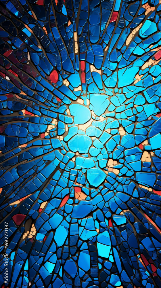 Wall mural a complex 3d abstract mosaic with intricate color interplays and dynamic contrasts, reformatted to a