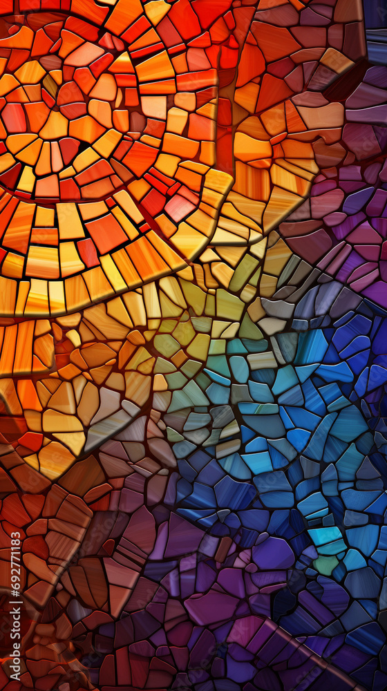 Sticker a complex 3d colorful mosaic arrangement with a symphony of colors and shapes, adjusted to a 916 asp