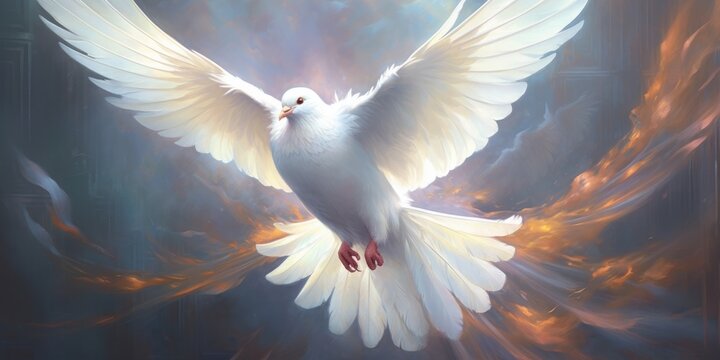 Fototapeta White dove is symbol of purity and peace.