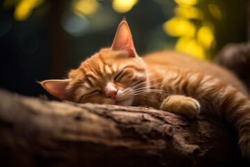 Cat sleeping on a tree
