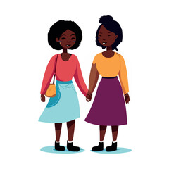 Vector de una pareja de mujeres enamoradas y cogidas de la mano, Orgullo Gay