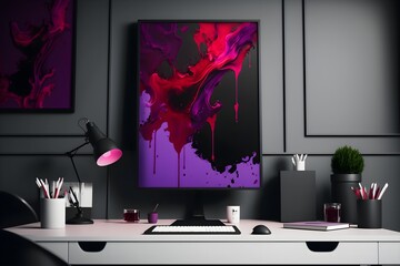 The mesmerizing wallpaper unveils a captivating performance of lively hues, as a skillfully crafted abstract painting materializes in alluring shades of purple and red.