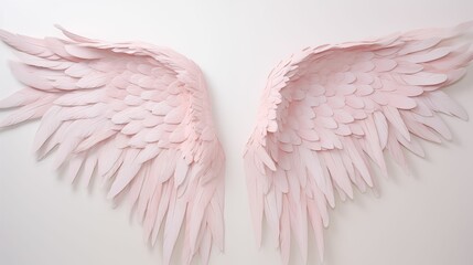 Pair of beautifully detailed pink angel wings. - obrazy, fototapety, plakaty