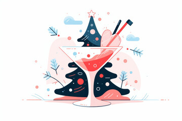 Christmas classic cocktail festive drink with Christmas tree illustration.