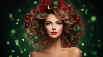  Woman with a beautiful hairstyle on a Christmas background. © kept