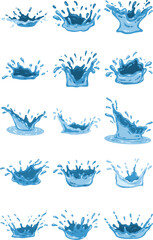 Fototapeta na wymiar Fresh Blue Water Splash Element Illustration Set